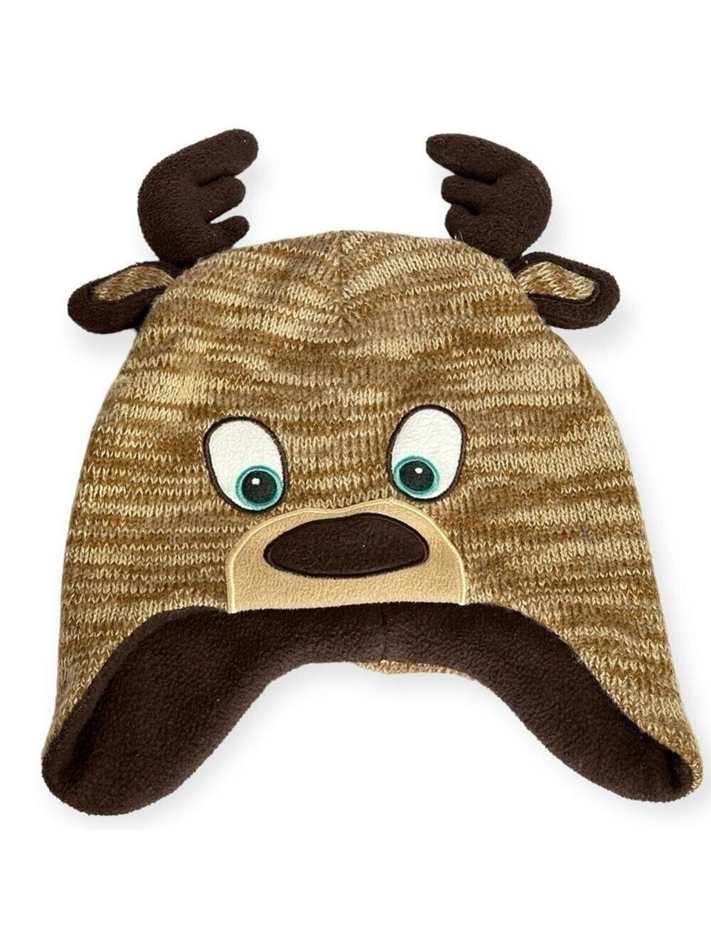 Reindeer Knit Beanie Cap Hat Brown 2T-5T